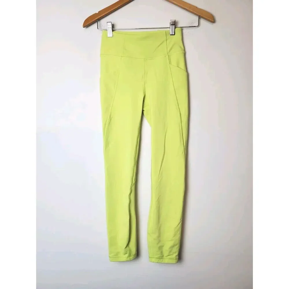 Lululemon‎ 2 Time To Sweat Leggings 23 Inch Lemon Yellow Luxtreme LW6AZHS